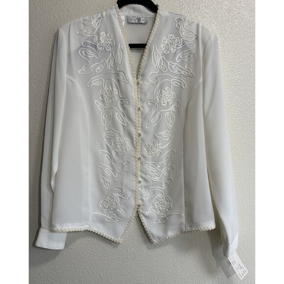 VTG NWT Cathy Che Sz 18 White Pearl Lace & Embroidered Blouse Dead Stock Formal - Picture 1 of 11